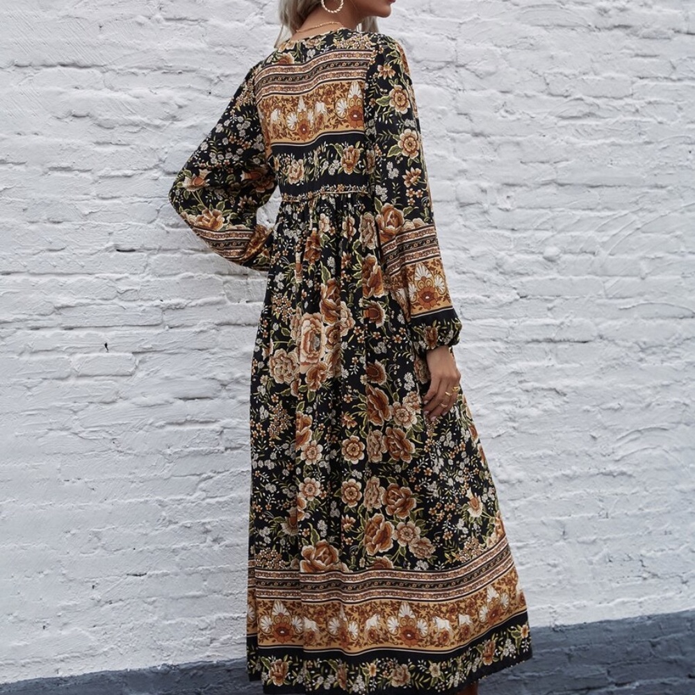 Boho gypsy floral print long sleeve maxi dress - Picture 7 of 8